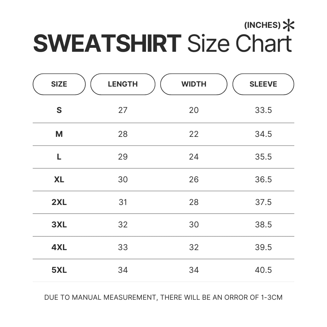 Sweatshirt Size Chart - Cookie Run Kingdom Shop